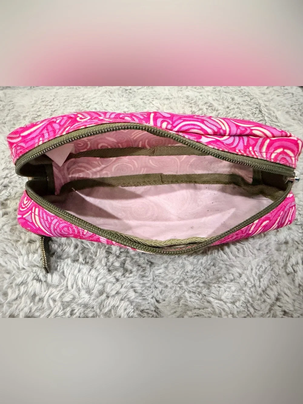 L.L. Bean Vintage Pink Swirl Zippered Pencil Pouch